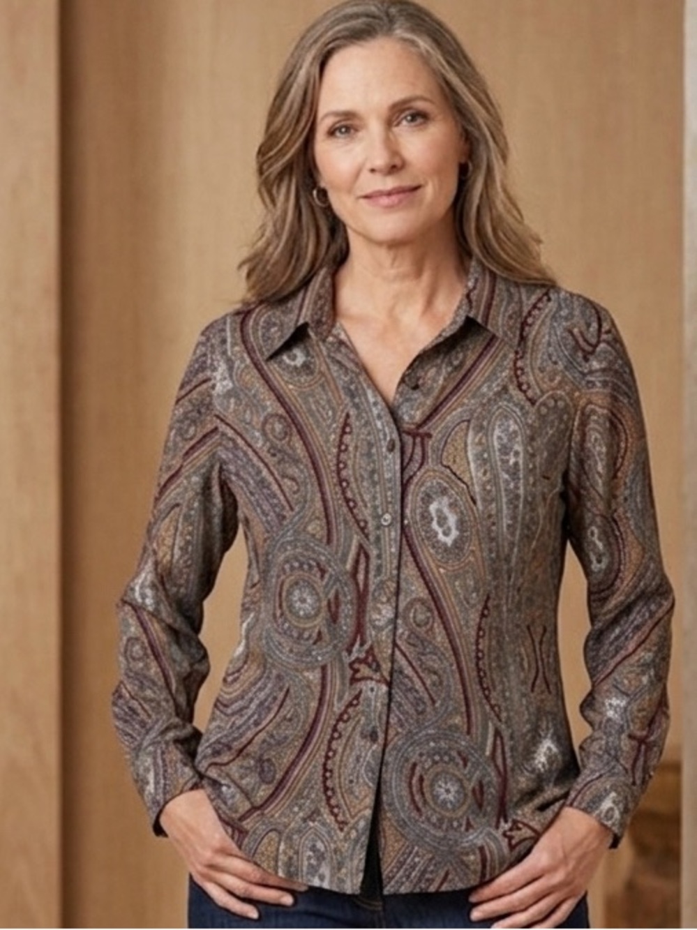 Queen's Way To Fashion Paisley Patterned Woman Shirt Vintage Size 14